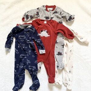 9mo fleece footed pajamas set of 4 bundle lot